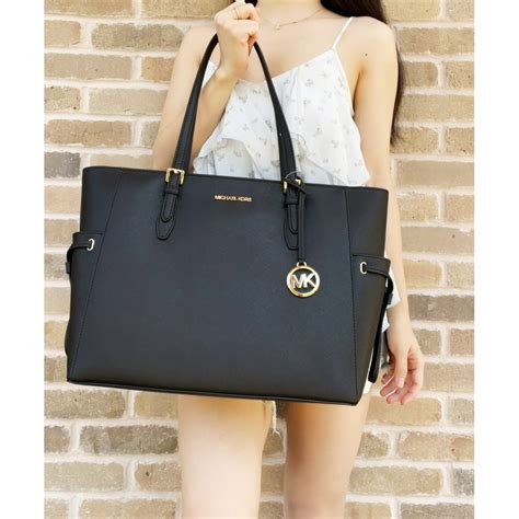 michael michael kors jet set large leather tote bag black|michael kors jet set duffle.